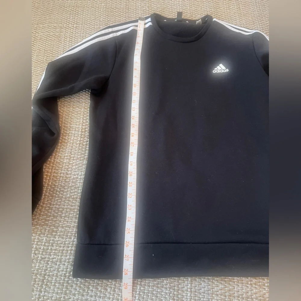 Adidas black long sleeve crewneck sweatshirt w/ white stripes on sleeves Men’s M - Picture 7 of 10